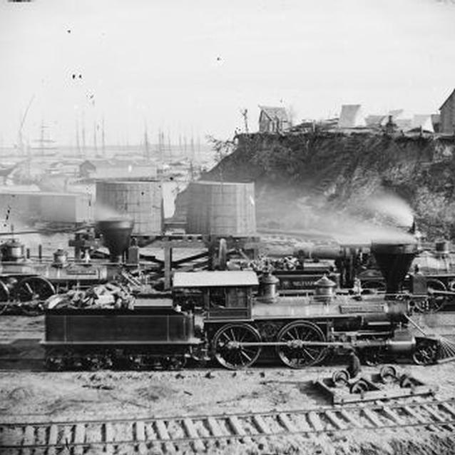 Photo of locomotive at Union army supply base at City Point