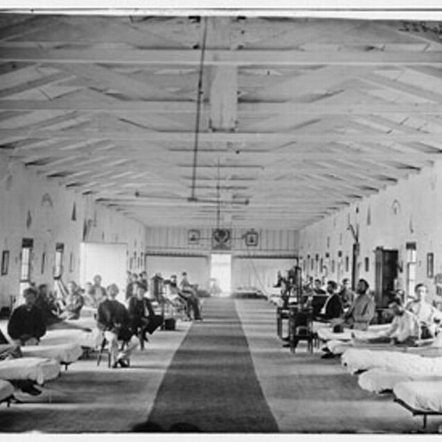 Photograph of a hospital room during the Civil War