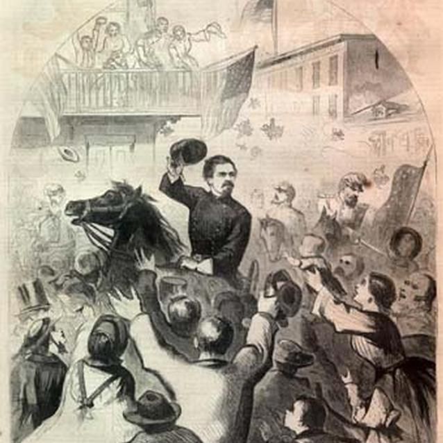 Sketch of General McClellan riding through Frederick