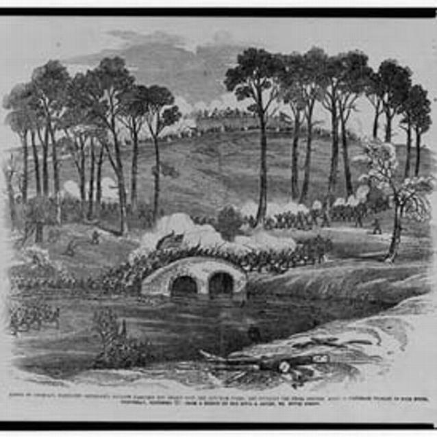 Sketch of Burnside's division going over the bridge at the Battle fo Antietam