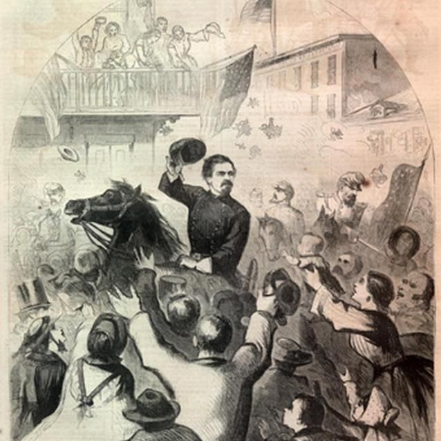 Sketch of General McClellan marching into Frederick, Maryland