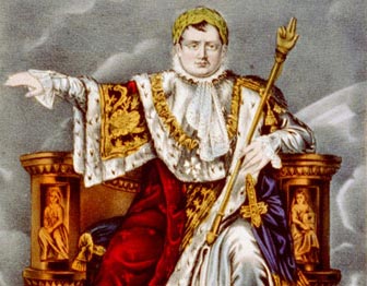 Portrait of Emperor Napoleon in fancy cloak, holding gold staff