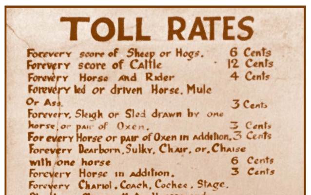 Photograph of the toll rates that were posted outside the tollhouses