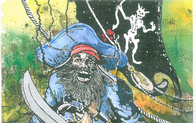 The pirate Blackbeard with his flag