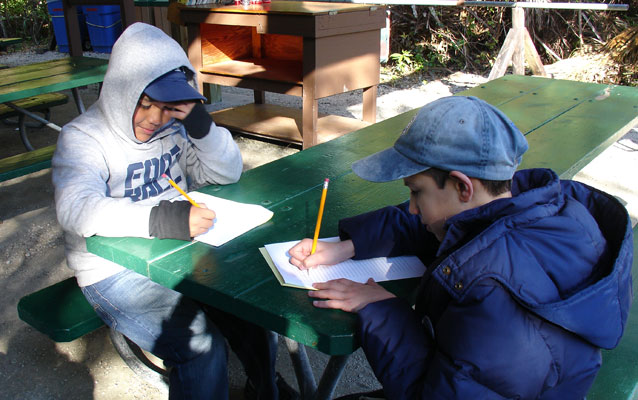 Students writing a story