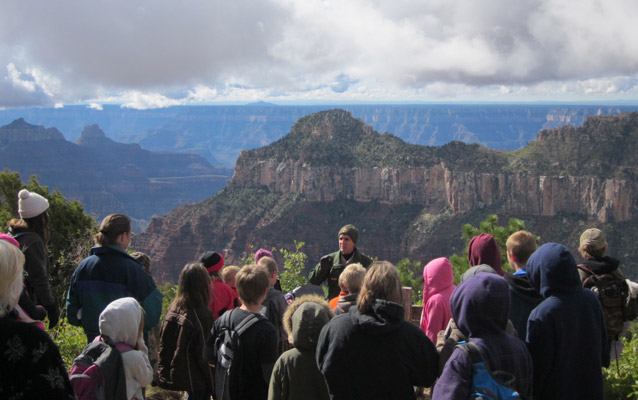 Park ranger leads a class field trip on the North Rim of Grand Canyon.
