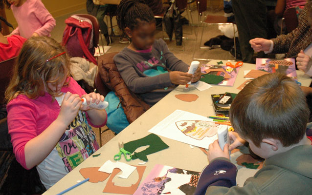 Students create their very own National Park Service arrowheads out of felt.