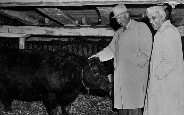 Eisenhower and Prime Minister Nehru at the President's Gettysburg farm, December, 1956.