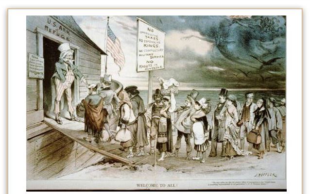 Portion of Activity used while at Ellis Island; Historic political cartoon