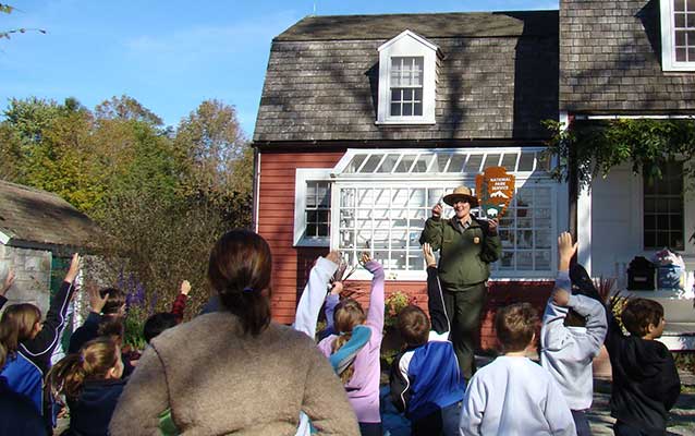 Park Ranger instructing students at Weir Farm National Historic Site