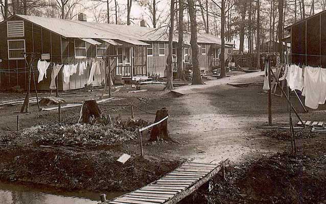 Residential barracks block at Rohwer in Arkansas, 1943.