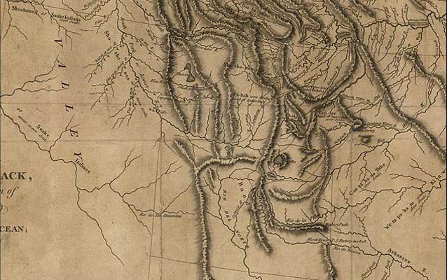 Portion of Lewis and Clark expedition map from the Mississippi to the Pacific Ocean, 1814.
