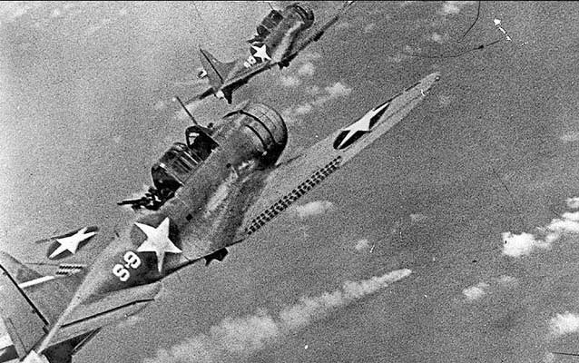 Dive-bombers attacking a Japanese ship, 1942