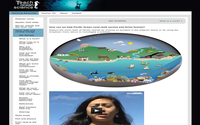 Coral reef and climate change education module homepage.