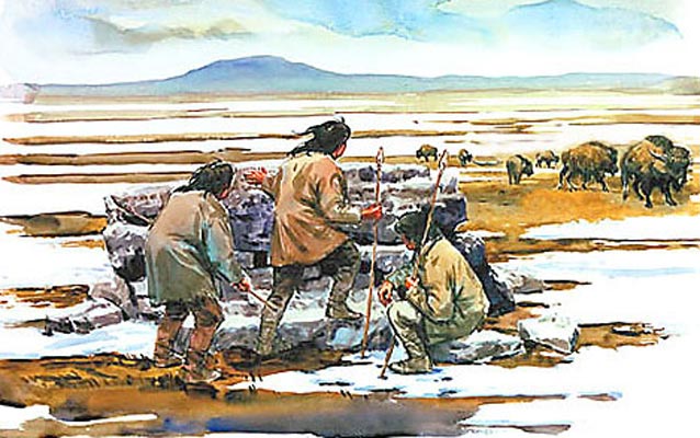 Native Americans hunting buffalo 