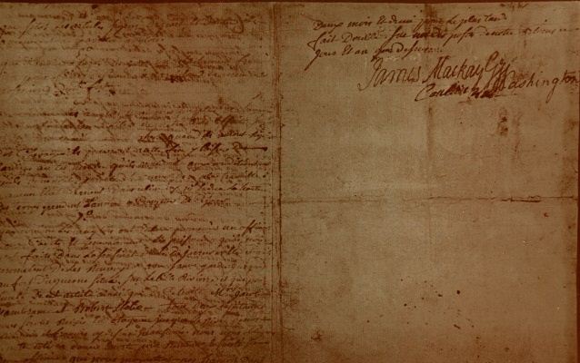 The original surrender document from the Battle of Fort Necessity with George Washingtion's signature