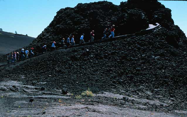 Students climbing a volcano