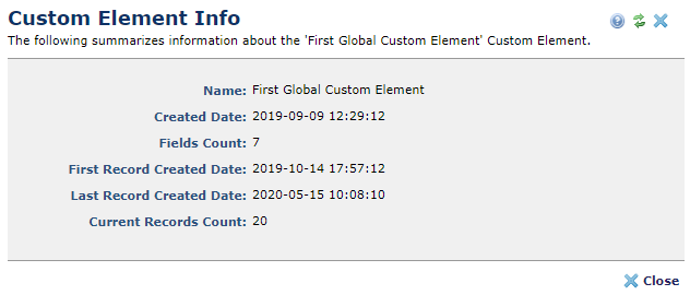 Custom Element Info dialog
