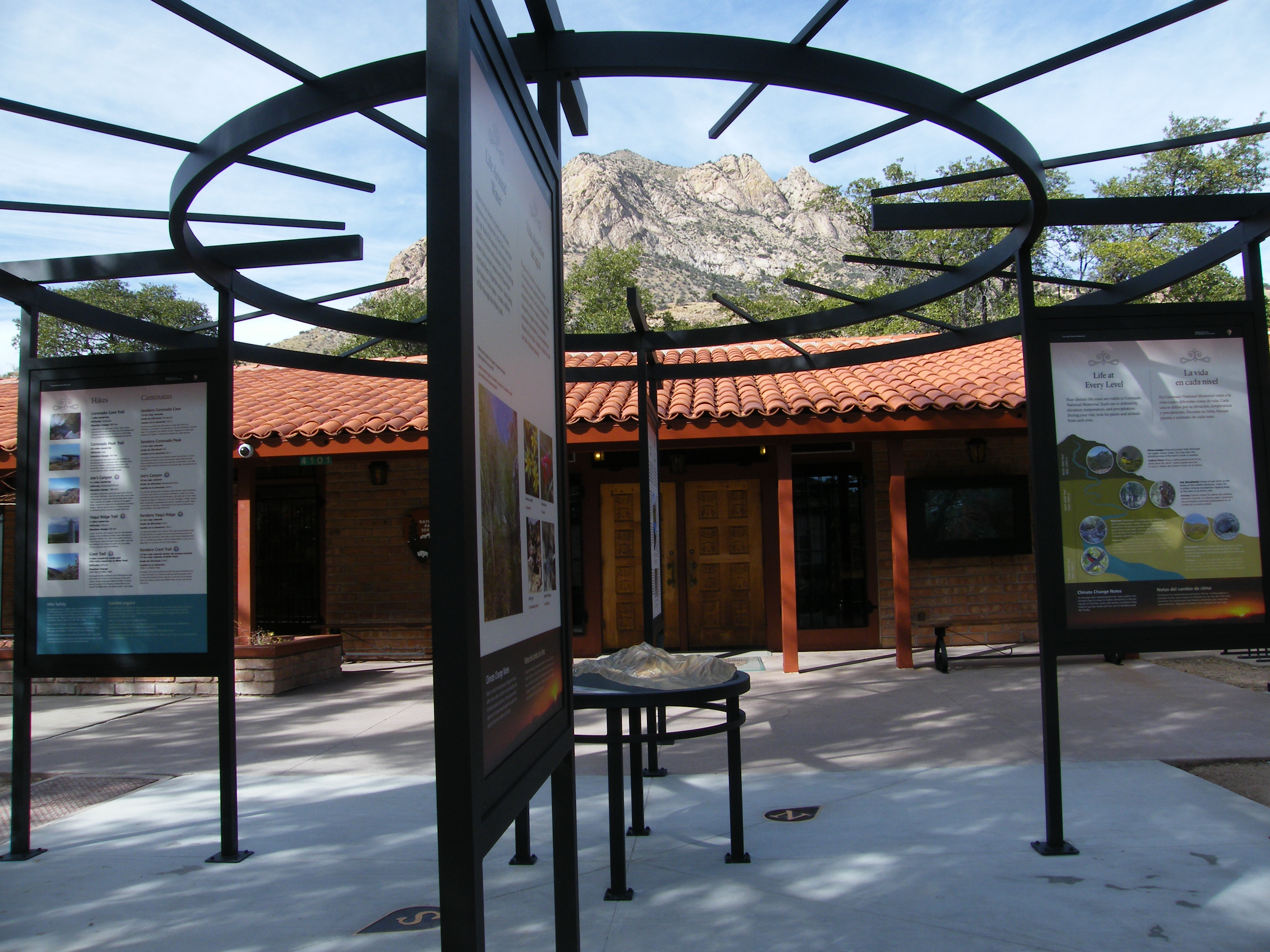 Exhibit panels outside of the visitor center