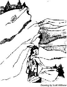 drawing of a Native American in the mountains