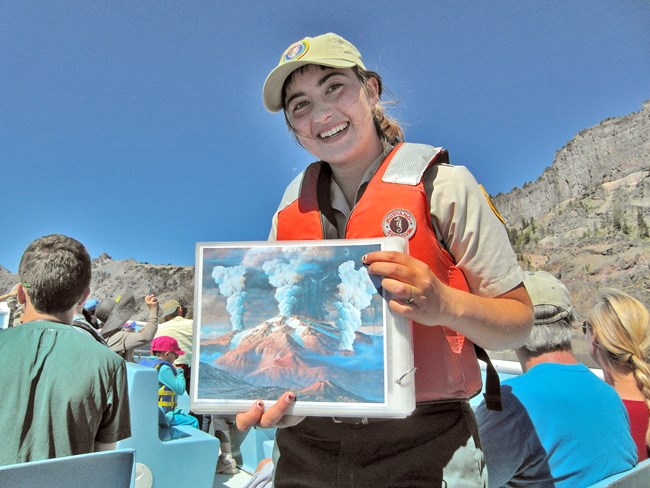 Volunteer Park Ranger Giving a Boat Tour on Crater Lake