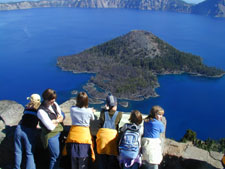 students viewing lake