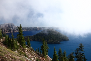 Wizard Island in the fog