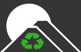 graphic of two volcanoes and the moon with a green recycle symbol