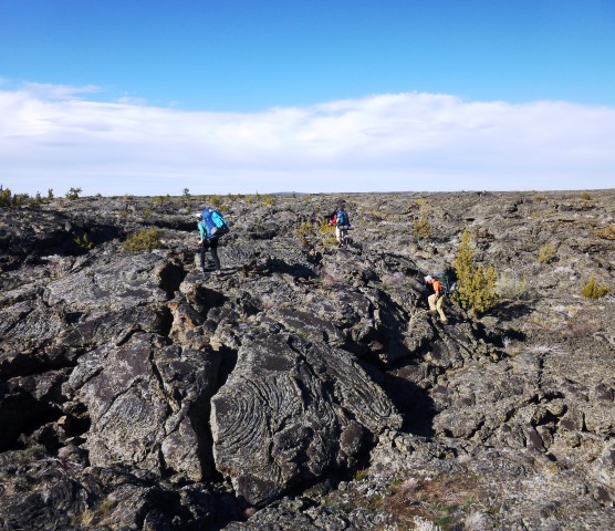 hiking across lava