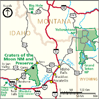 Getting to the Craters of the Moon, Idaho Directions map