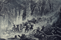 soldiers hauling cannons along the Wilderness Road near Cumberland Gap