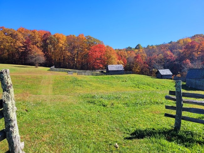 Hensley Settlement in the fall with Lige Gibbons cabin in background
