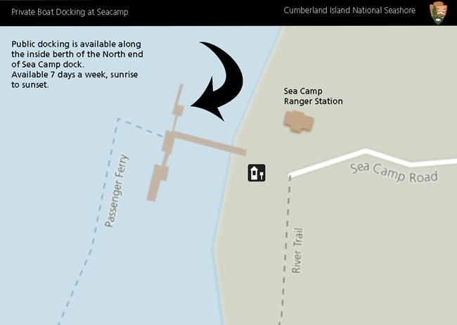 Map showing where private boaters can dock at Sea Camp