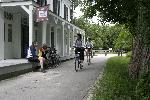 Trail cyclists at Boston Store