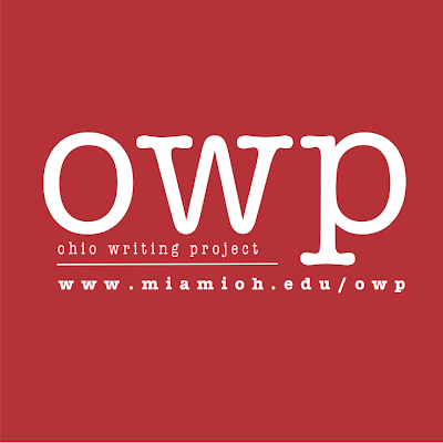 The Ohio Writing Project logo in white leters on a red background.