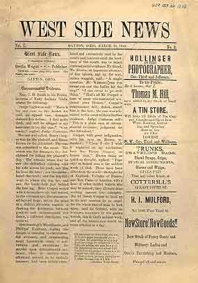 An image of an old newspaper with the title "West Side News" at the top.