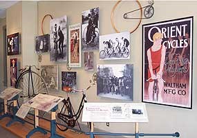 Replicas of Wright bicycles on display.