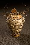 Meandering Glacier River, Sheila M. King, 2007. Materials: Spalted maple base, rim, lid with burl finial and natural twig embellishments.