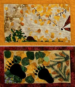 two quilted squares depict an aspen forest