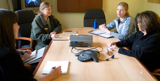 Park staff engaging the public in discussion