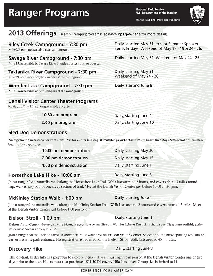 flyer displaying start dates for ranger programs