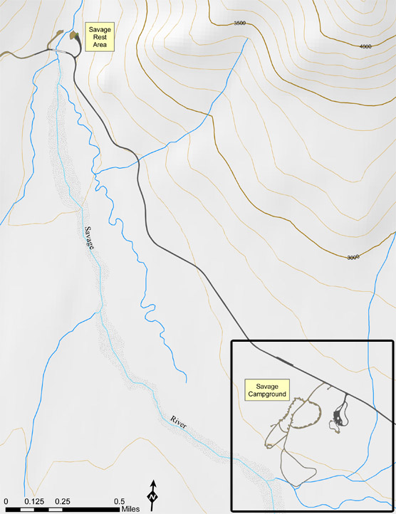 Map of the Savage River area, approx miles 13 - 15