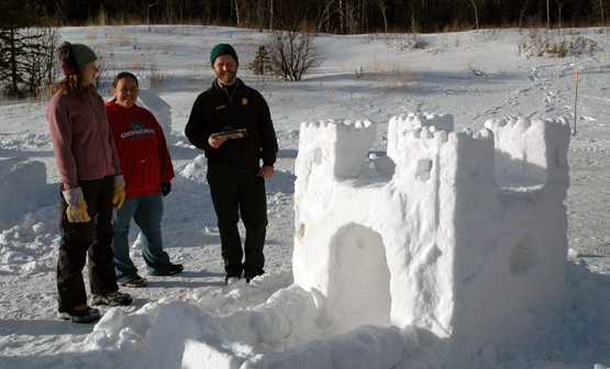 Judging snow sculptures at Winterfest 2008
