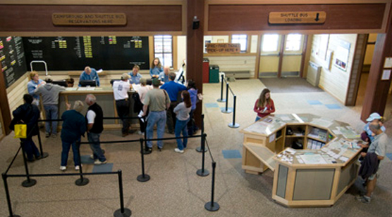 The ticket and info desks in the WAC