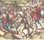 DeBry image of of Conquistadors in America