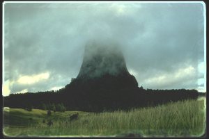 Tower shrouded in fog