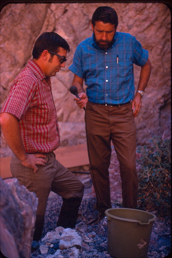 Dr. Jim Deacon (left) giving an interview at Devils Hole in August 1970