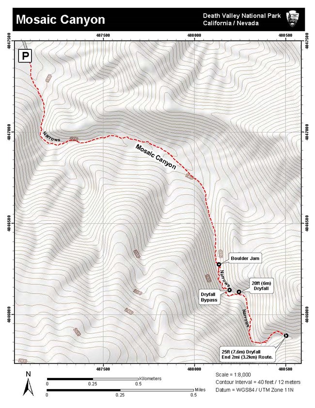 Topographic Map of Mosaic Canyon