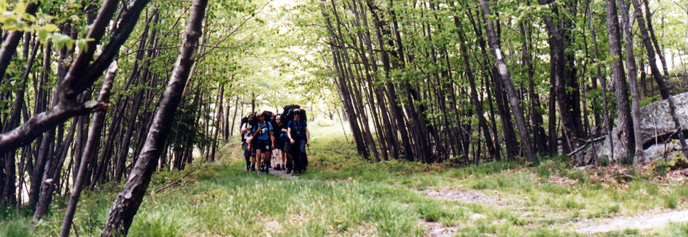 Backpackers approaching Crater Lake