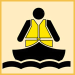 sketch of person in PFD in canoe